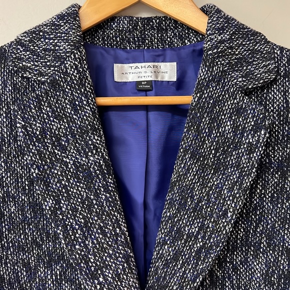 Tahari Black Heathered Purple w Faux Leather Piping & 1 Button Blazer | 8P | EUC - Picture 3 of 9